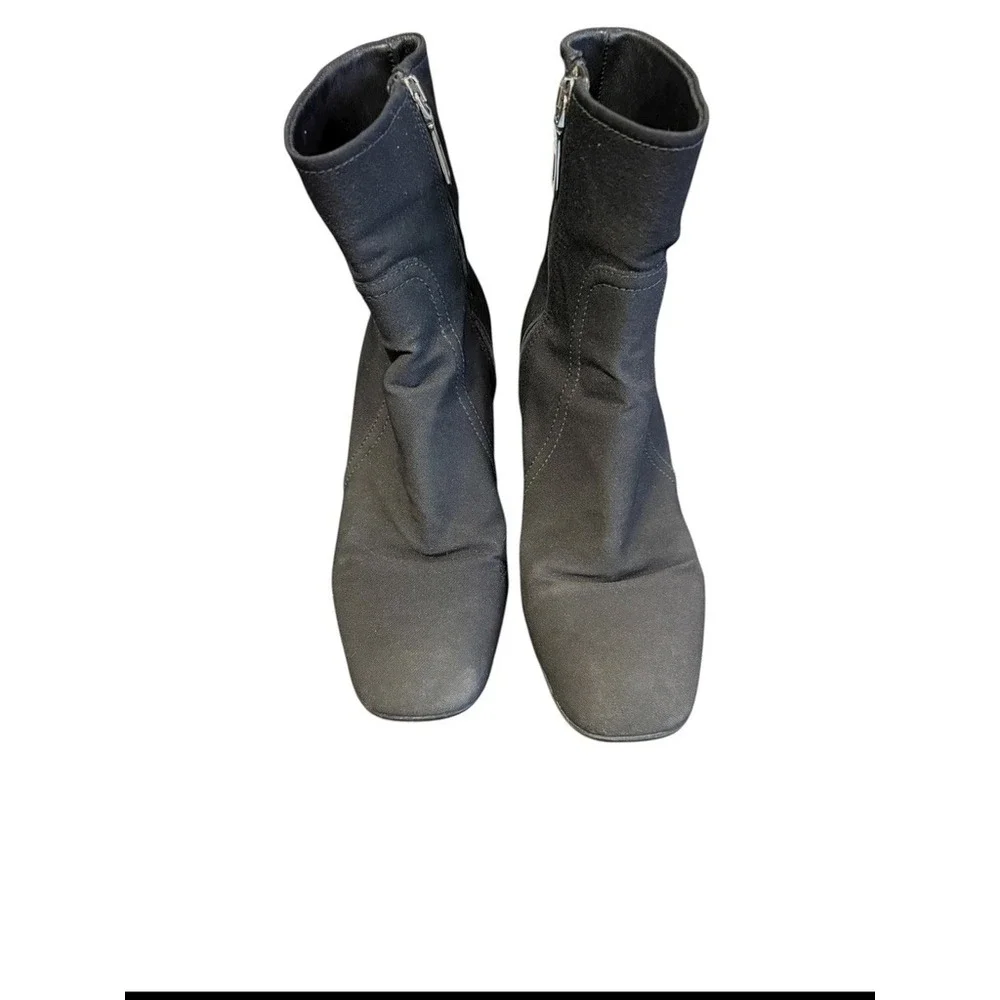 Prada Black Fabric Block‎ Heel Ankle Boots Women's Size 38.5/8.5